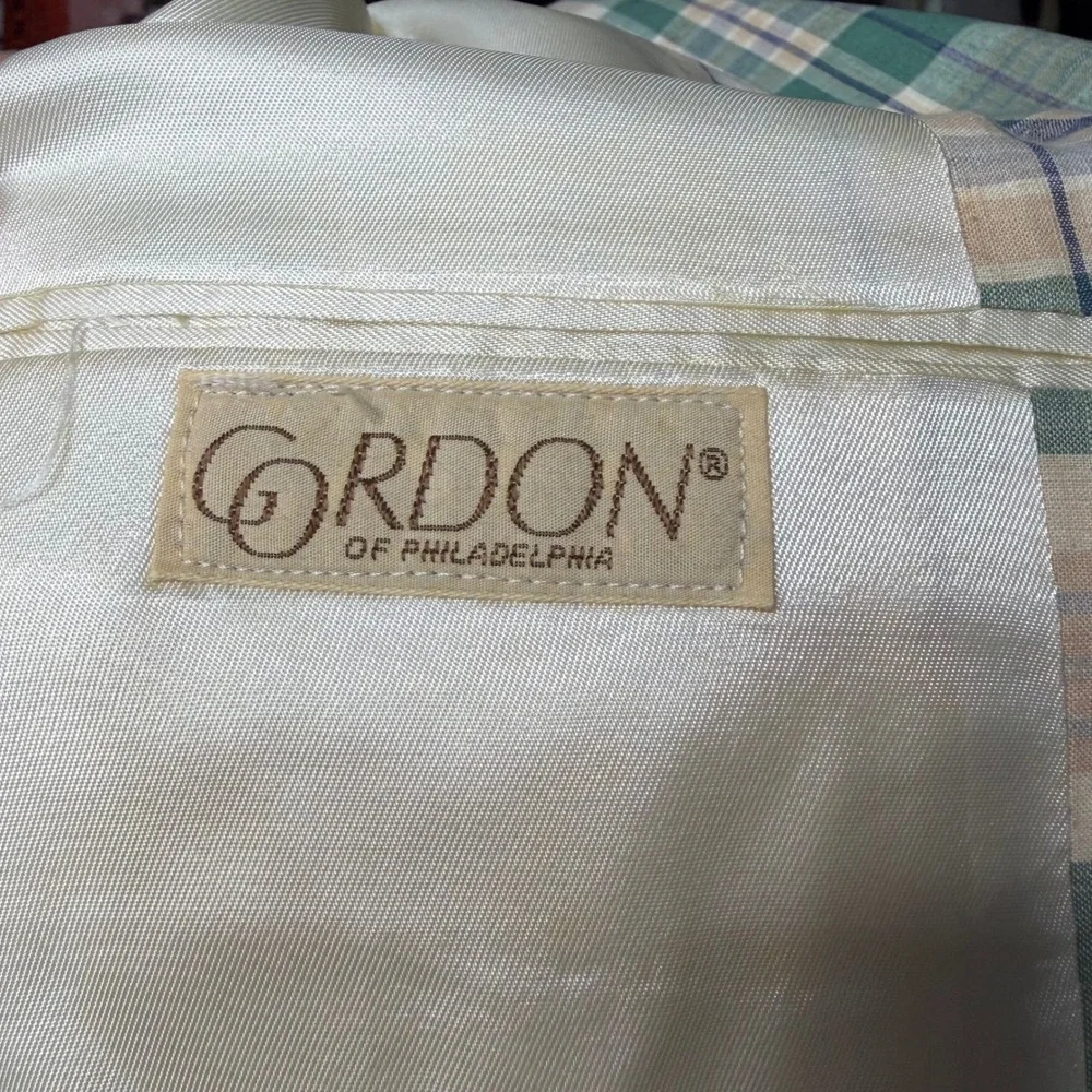 Vintage Gordon of Philadelphia Plaid Blazer Green Tan 3 Button Sport Coat 42R
